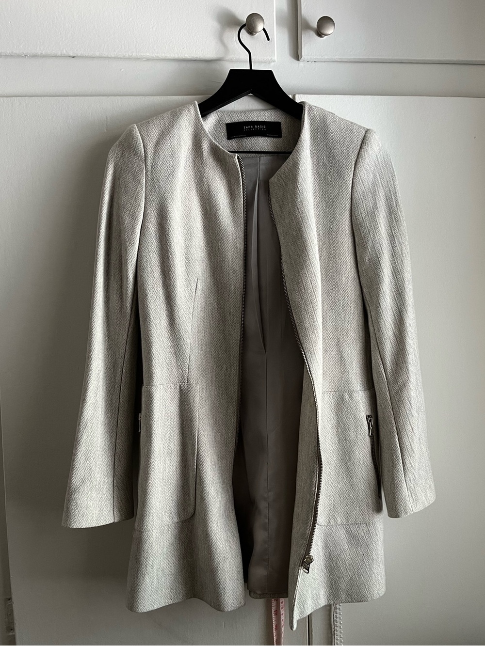 Zara Light Gray Collarless Blazer Coat